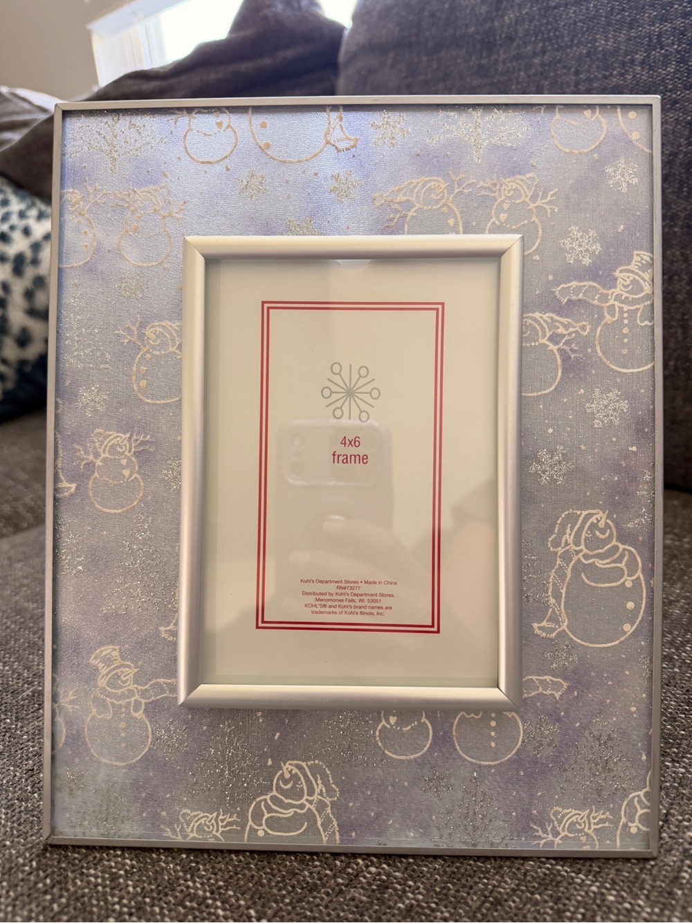 4x6 (8x10) Snowman Pattern Silver Photo Frame - White/Silver
